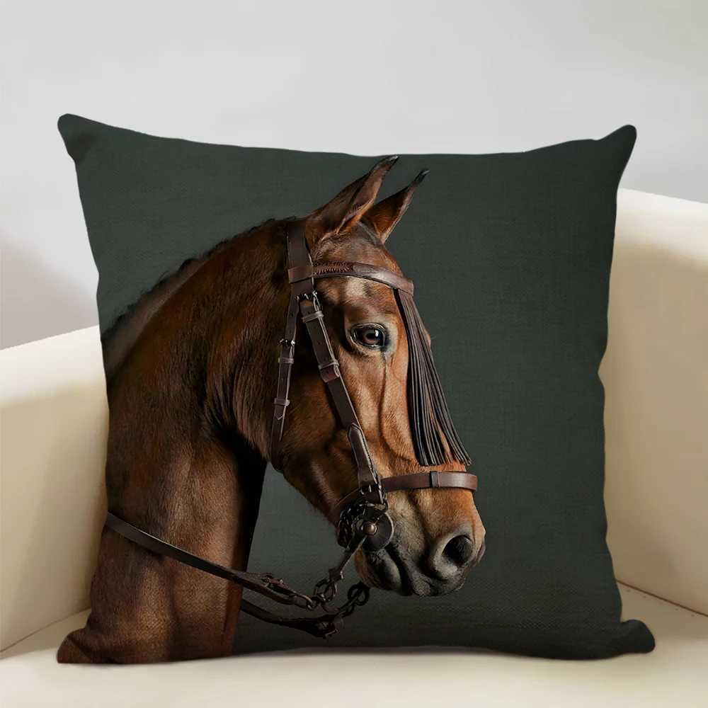 Animal Horse Cushion Cover Beautiful Horse Pattern Sofa Cover Home Living Room Art Decoration Cushion Cover 45x45cm LinenM251119