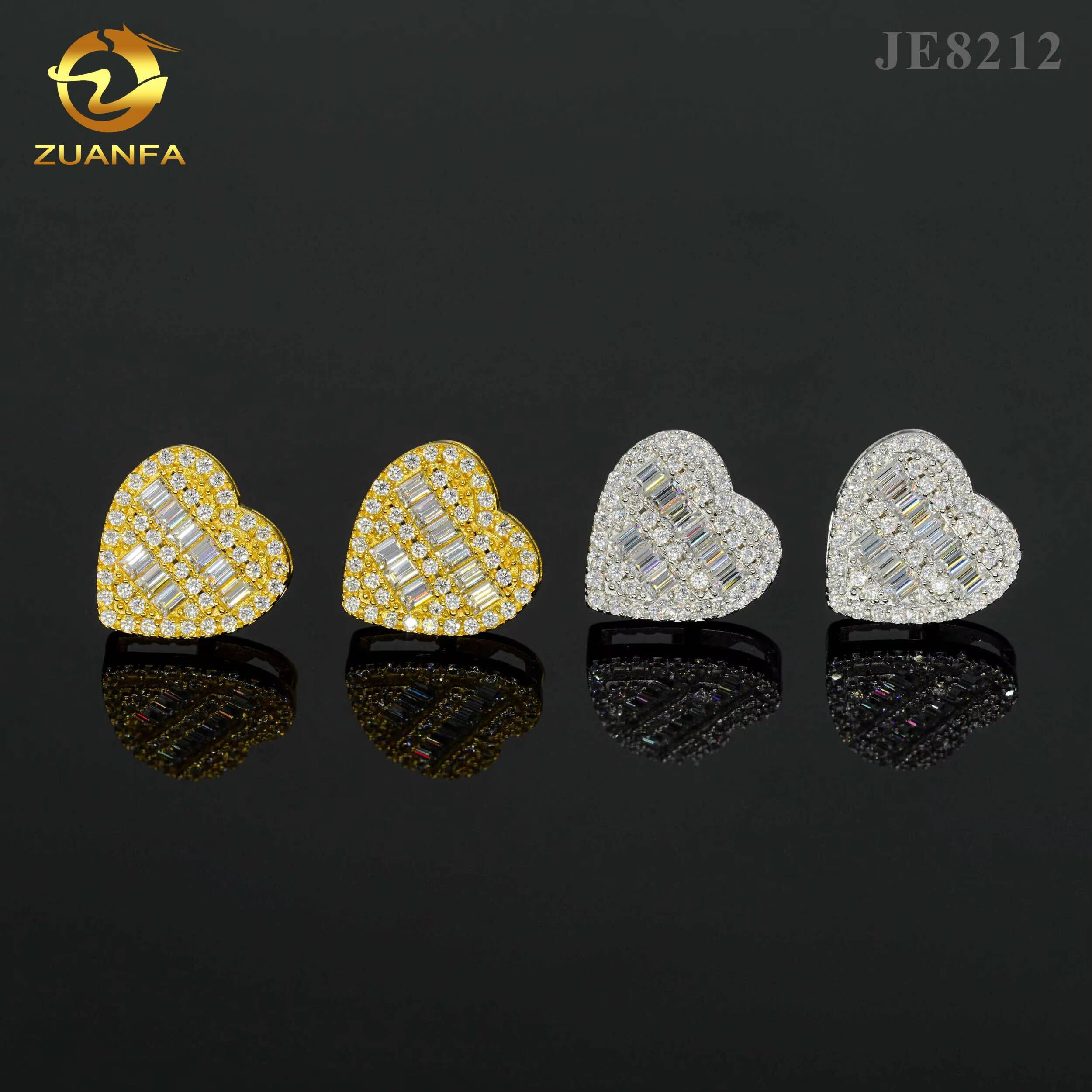 Fine Jewelry 925 Sterling Silver Heart Design Earring Studs Screw Back Women Men Vvs Baguette Diamond Moissanite Earring Studqqvvv