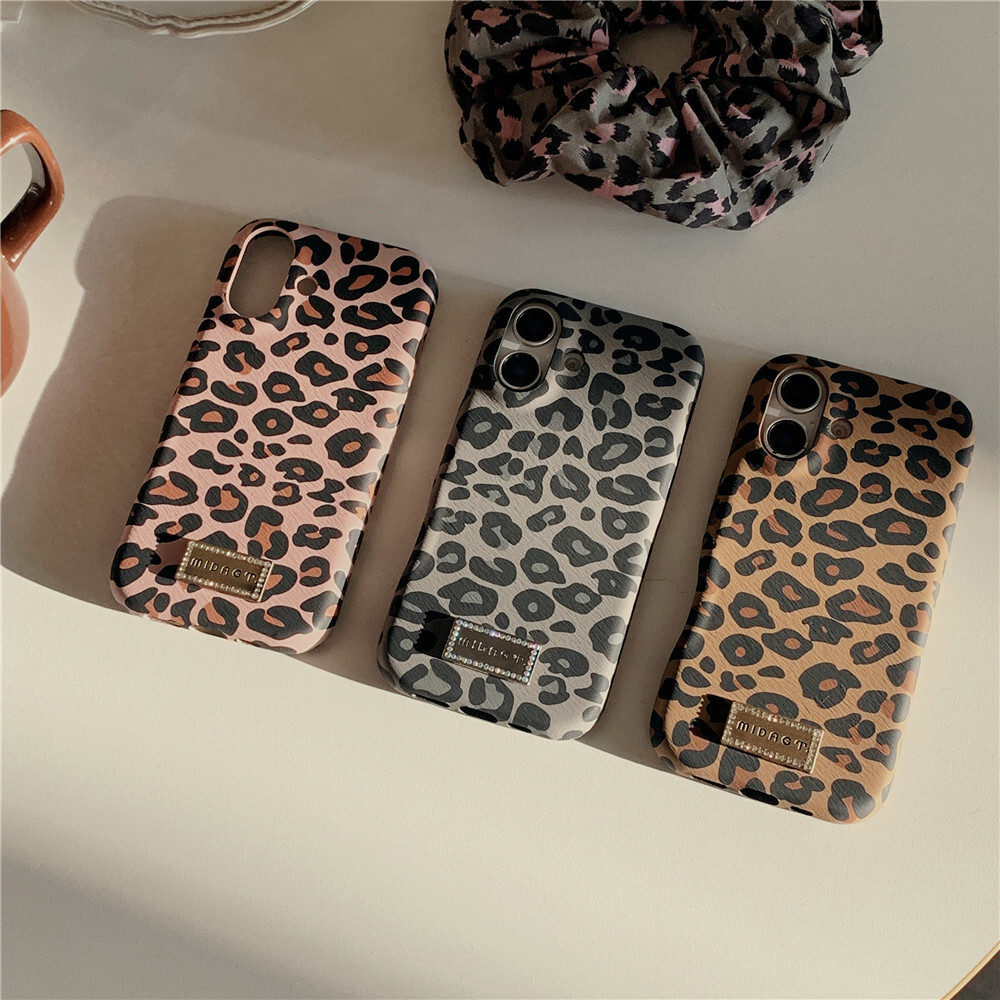 Leopard Print Label Phone Case Compatible with iPhone 17/16/15 Pro Max Simple Niche Protective Case iPhone 14 Pro