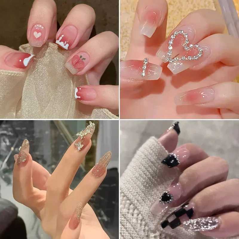 Pink Fake Nails Press on Nail Designs Art Long Tips False Forms with Glue Stick Stickers Reusable Set Acrylic ArtificialT251118T251119