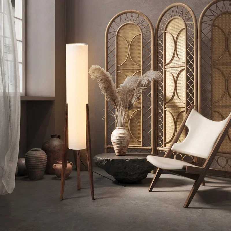 Solid Wood Floor Lamp Nordic Art Simple Modern Lamp Shade Fabri Bedroom Living Room Decor Reading Restaurant Living Room Standin M251119