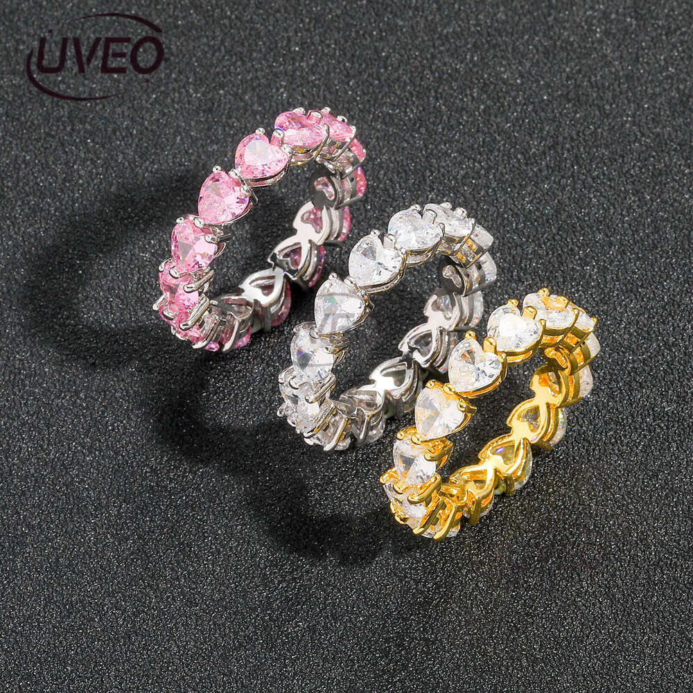 Luxury designer Love Pink Ice out VVS Moissanite Ring for men and women Heart Hip Hop ring with free shipping