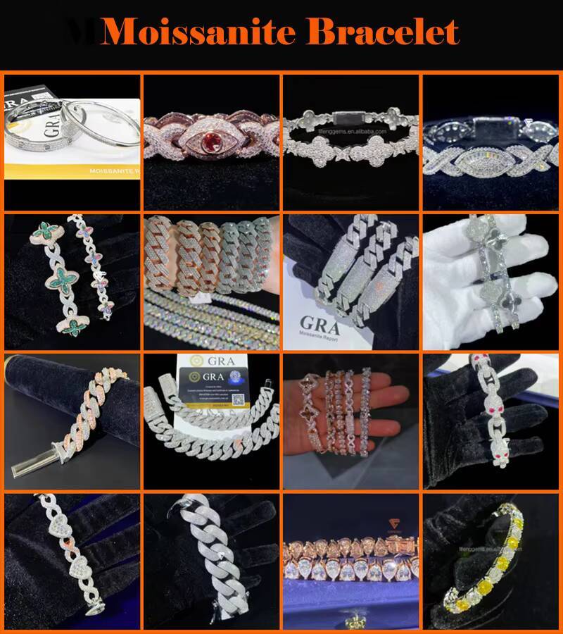 Hot Selling 925 Sterling Silver Marquise Flower Design Hip Hop Jewelry Iced Out Moissanite Infinity Clover Bracelet Men