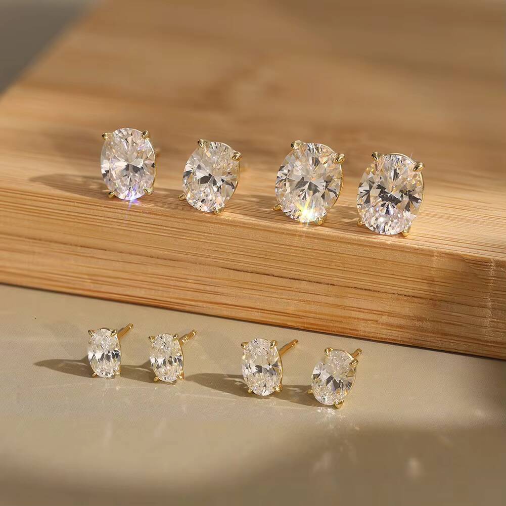 RINNTIN SMOE02 GRA Certificated VVS Oval Cut Moissanite Earrings 925 Sterling Silver Fine Jewelry Men Women Stud Earrings