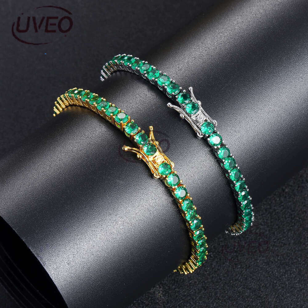 Men Women Luxury Hip Hop 4mm green single row Ice out VVS Moissanite necklace Tennis bracelet Free delivery