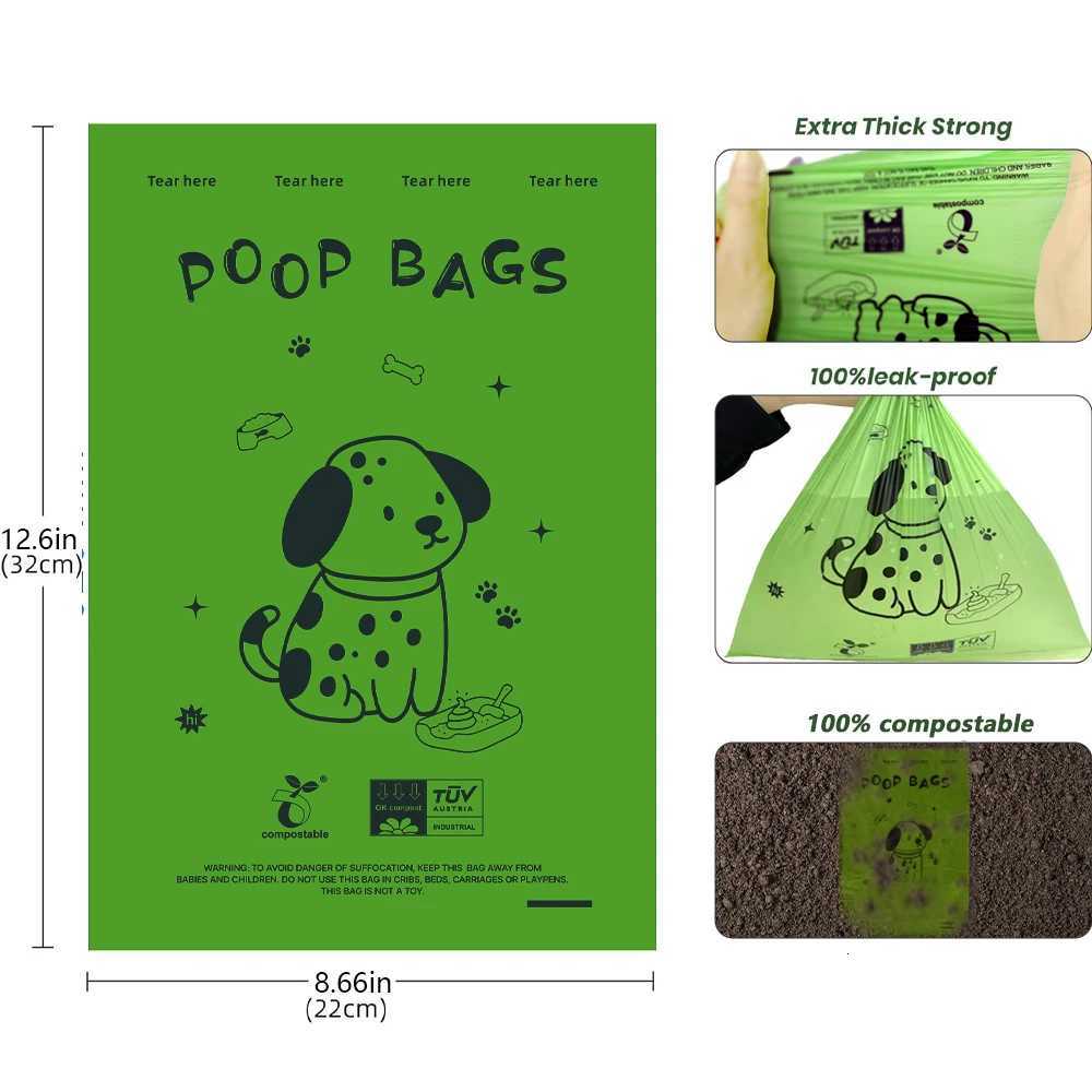Certified Compostable Dog Poop Bags Biodegradable Poop Bags for Dog Leakproof Plant Based Extra Thick Eco-Friendly Pet Waste bag C251119