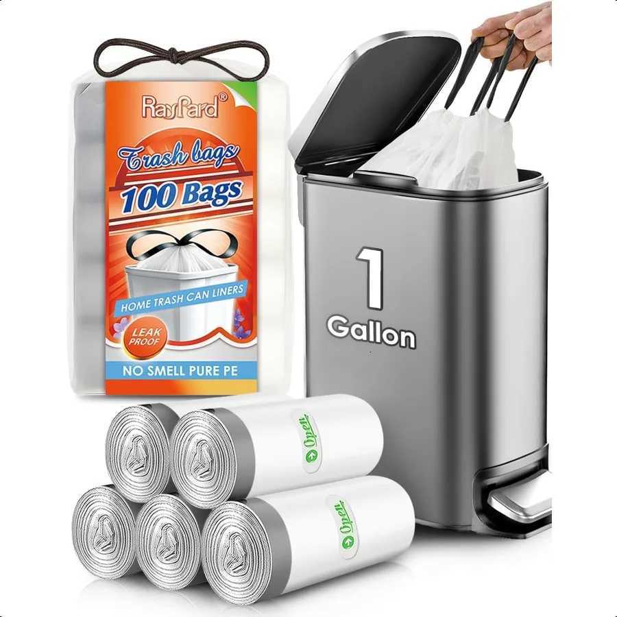 1 Gallon 100 Counts Mini Strong Drawstring Trash Bags Garbage Bags by fit 34 Liter Small Trash Can Tiny Waste Basket Liners for C251119