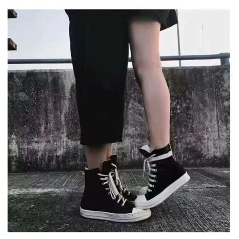 Unisex Casual High Top Women Sneaker Quality Ankle Boot Fashion Zip Metal Canvas High-Top Flat Street Shoe Designer