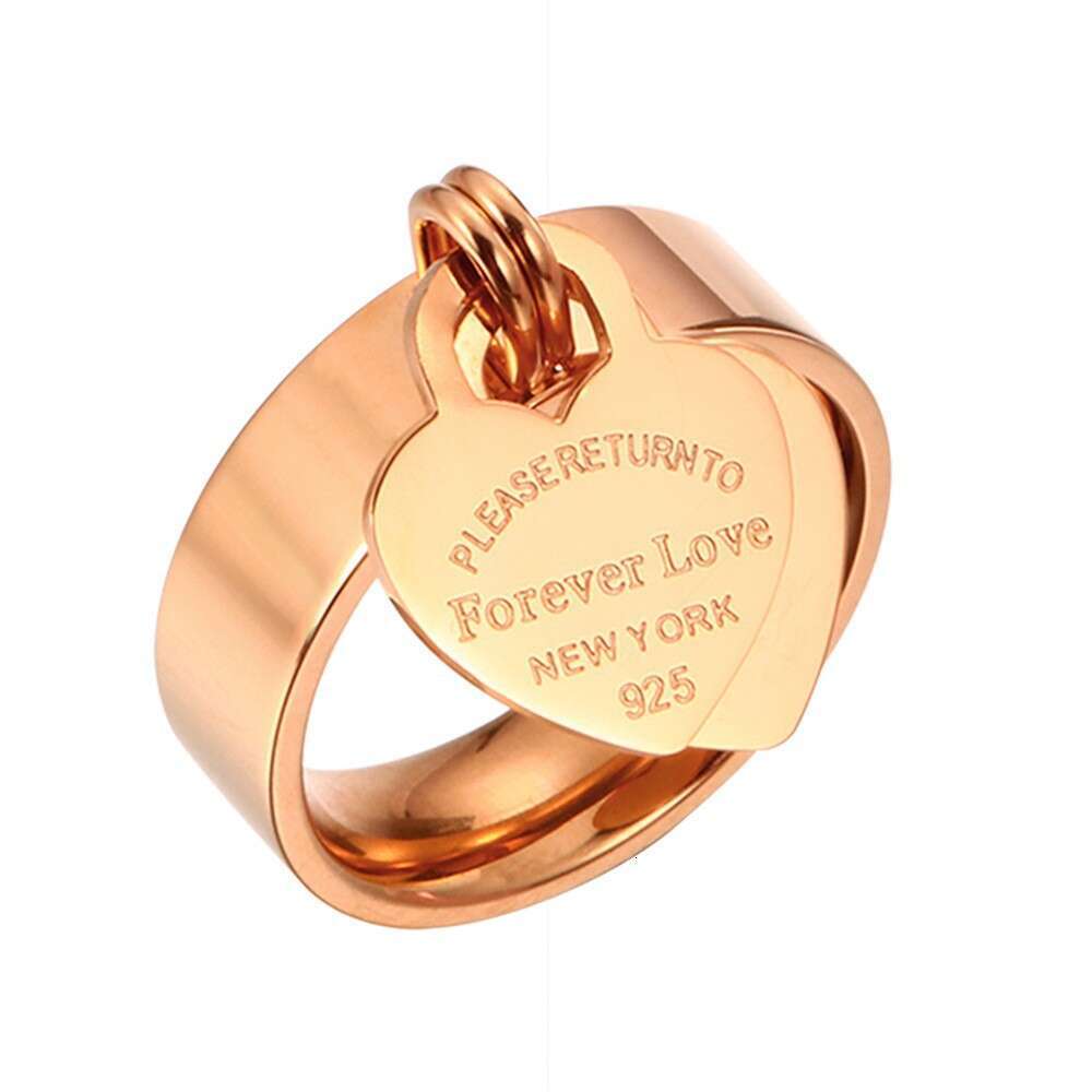 Stainless Steel Gold-Plated Forever Love Peach Heart Pendant Women's Ring Jewelry