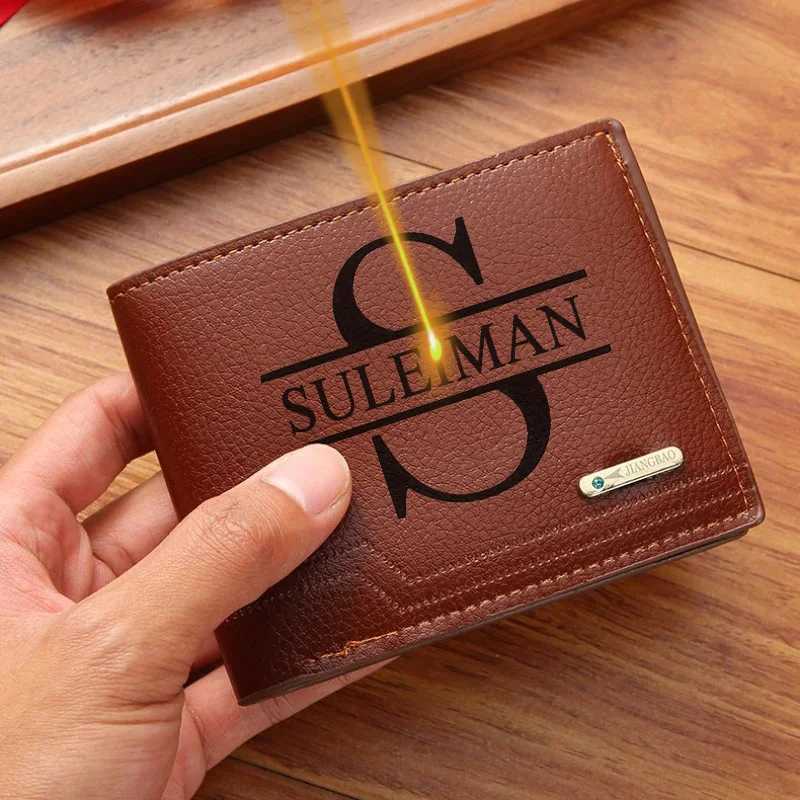 Personalized Custom Name Bifold Short Wallet Casual Lychee Patterned Soft Leather Mans Wallet Multi Card Slot PU Leather PurseT251119