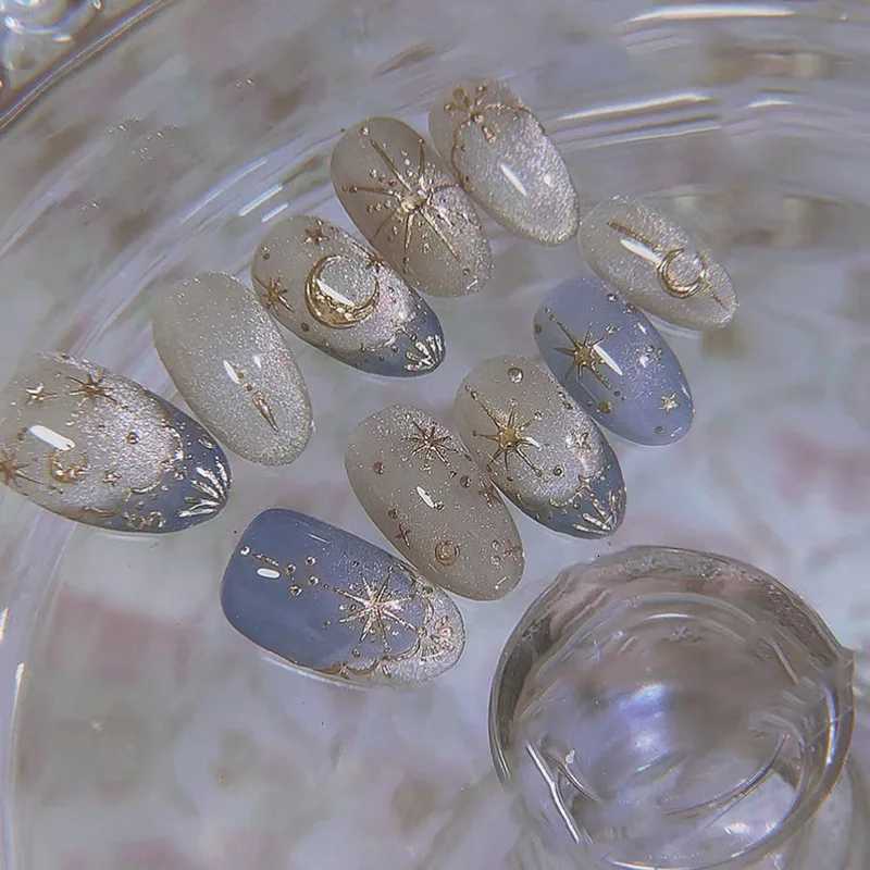 24PCS Pink Star Bow Press on Nail Gentle Blush French Almond False Nail with Pearl Diamonds Design Wearable Sweet Fake Nail TipsT251118T251119