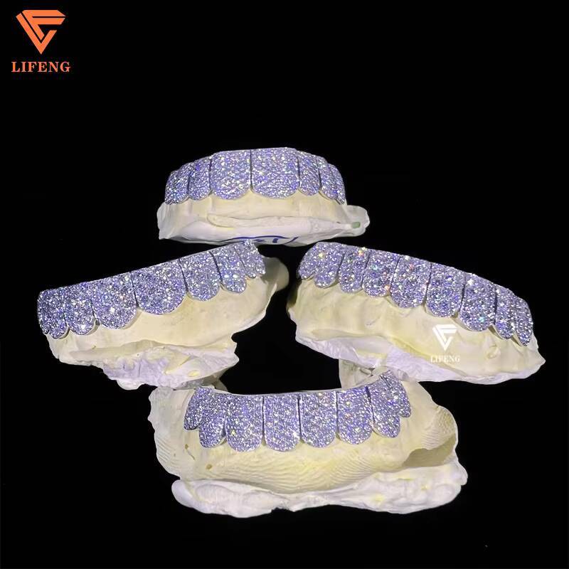 Deep Perm Cut Grillz Custom VVS Moissanite Hip Hop Grillz 12/20 Teeth 14K 18K White Gold Plated Diamond Iced Out Grillz Jewelry