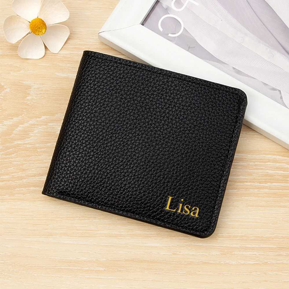 Customized name PU leather ultra-thin double-fold short cash wallet with ID window and card slot double-fold card holder walletT251119