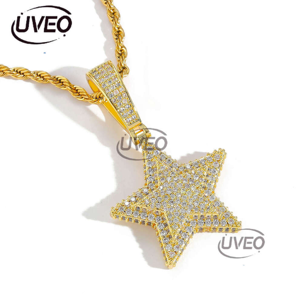 Luxury designer Hip Hop Necklace, Double Pentacle Pendant, Solid Ice out VVS Moissanite Pendant Hip Hop Necklace for men and women with free shipping