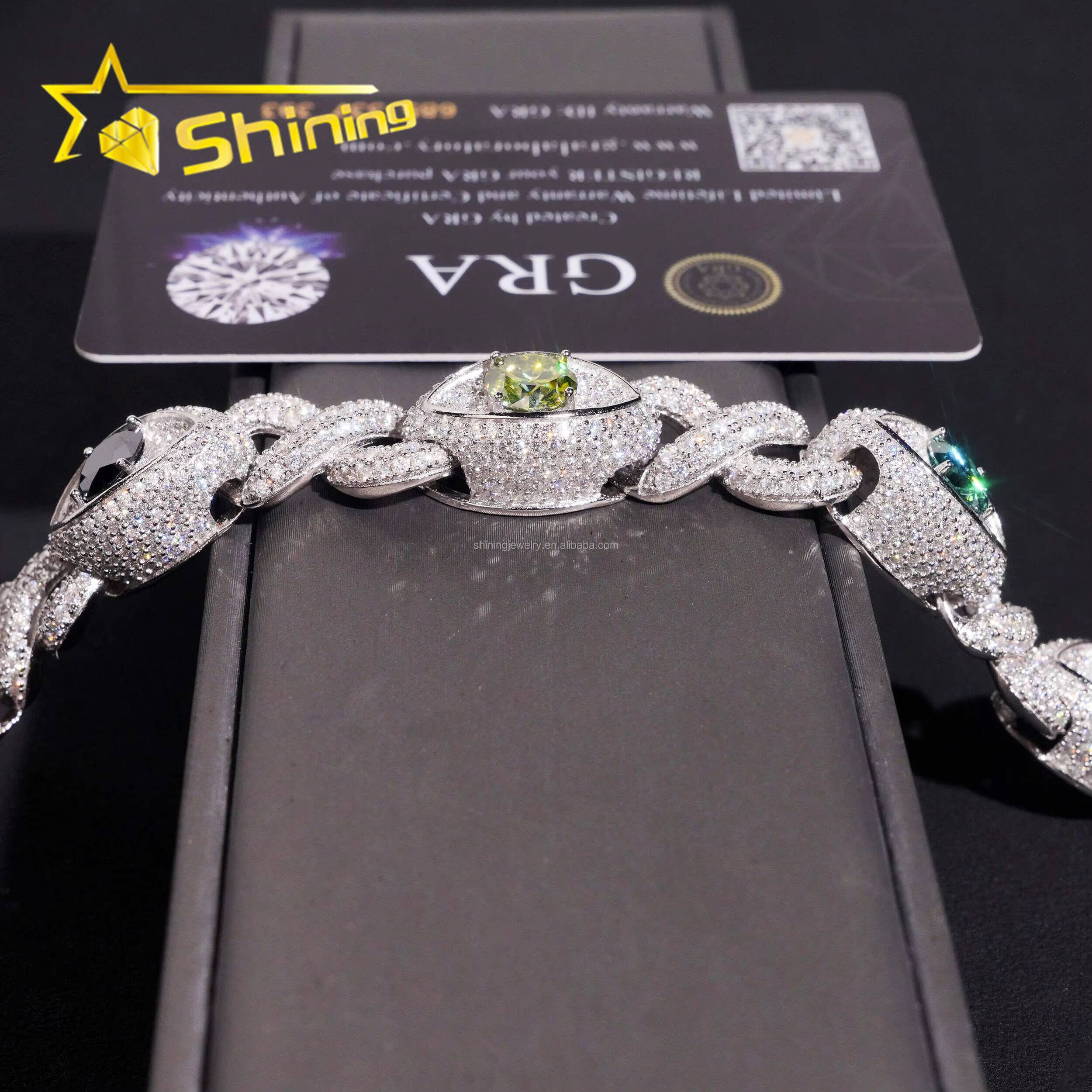 Unique Design Luxury Jewelry Hip Hop Mulit Color Brilliant Moissanite Diamond Iced Out S925 Silver Infinity Evil Eyes Bracelet