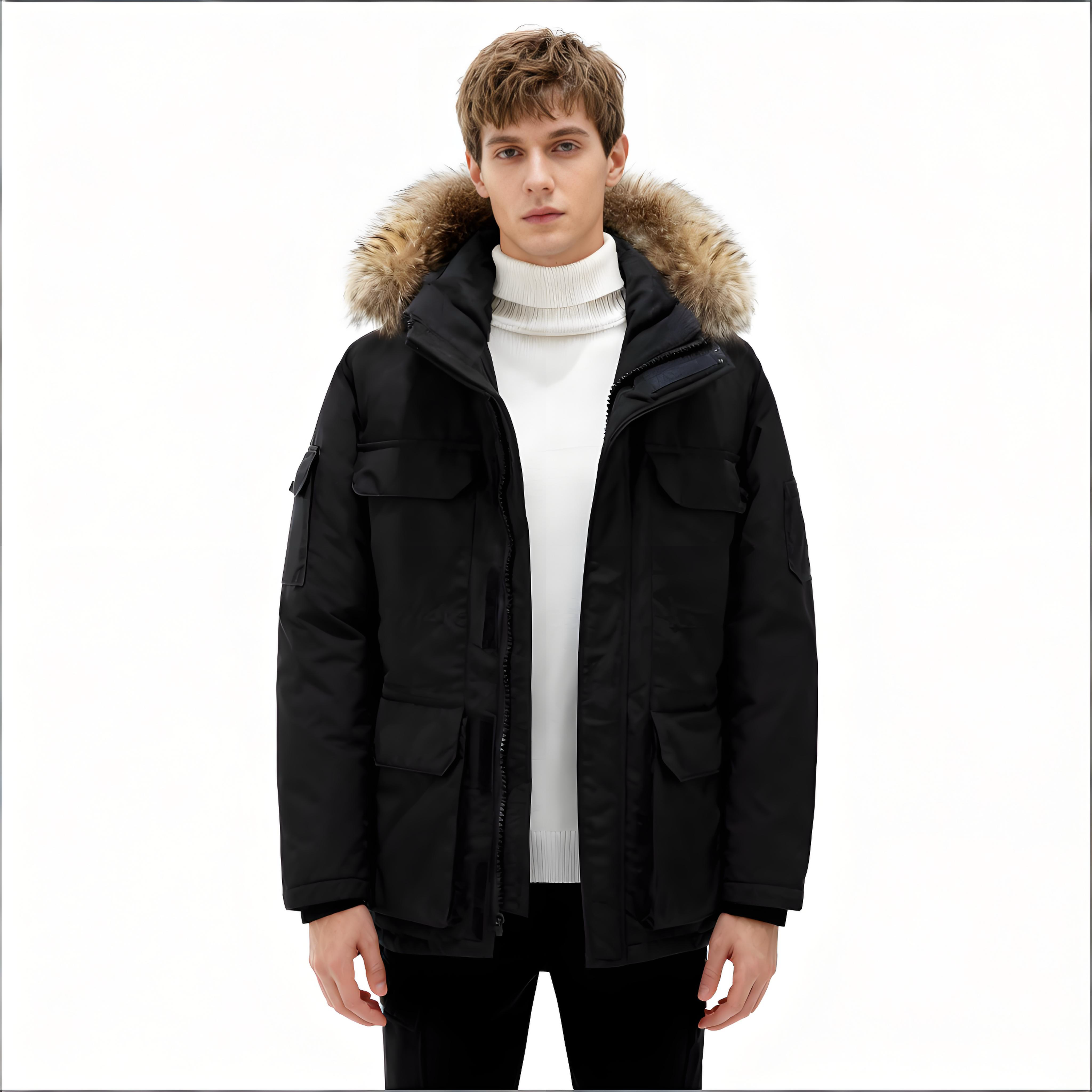 Mens Down Jackets Veste Homme Outdoor Canadian Winter Jassen Outerwear Big Fur Hooded Fourrure Manteau Down Jacket Coat Hiver Parka Doudoune goosejackets