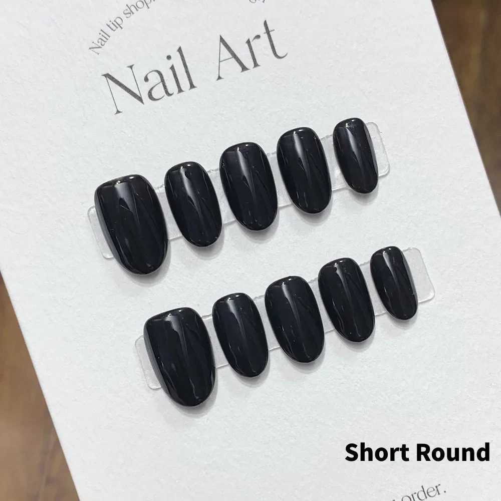 Handmade Press on Nails Short Black Simple Reusable Adhesive False Nails Artifical Acrylic Full Cover Nail Tips To Stick OnT251118T251119
