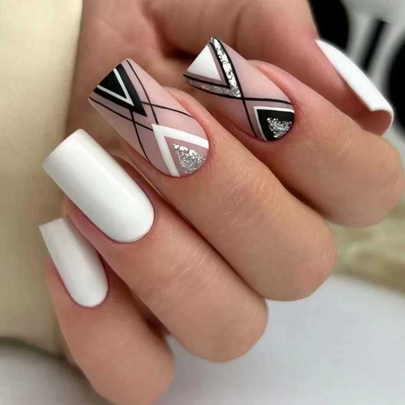 24 fake nails fashionable wearable nails ladies press nails including 1 nail glue and 1 nail fileT251118T251119