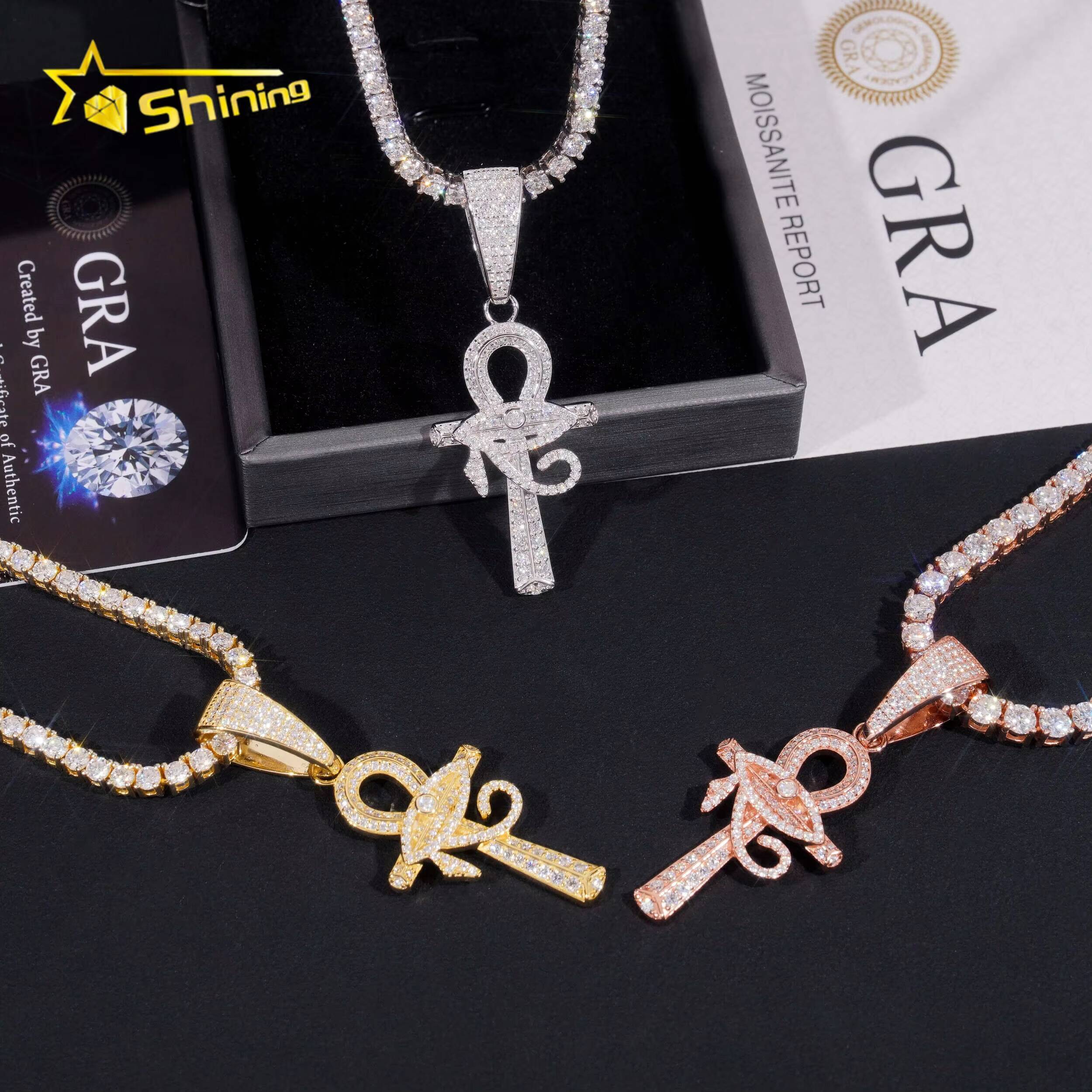 925 Sterling Silver Cross Pendant Necklace Jewelry Pass Diamond Tester Vvs Moissanite Mens Iced Out Charm Cross Pendant