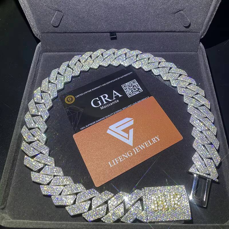 Lifeng Custom 24mm VVS Moissanite Ice Necklace 925 Silver Miami Cuban Chain with Diamond for Men Cuban Link Chain