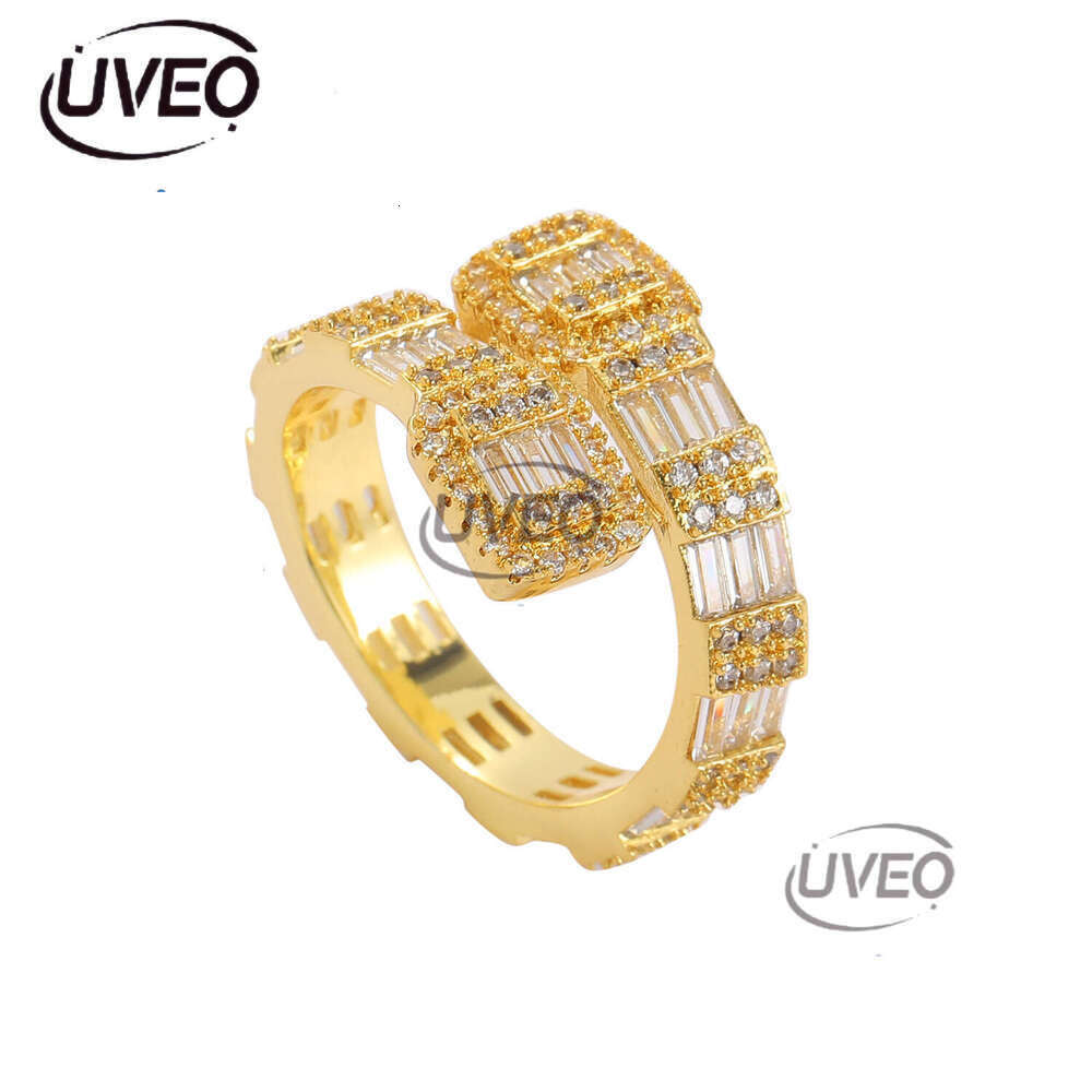 Luxury designer Ice out all VVS Moissanite Hip Hop T-square pure gold electroplated micro-inlaid rings for men and women
