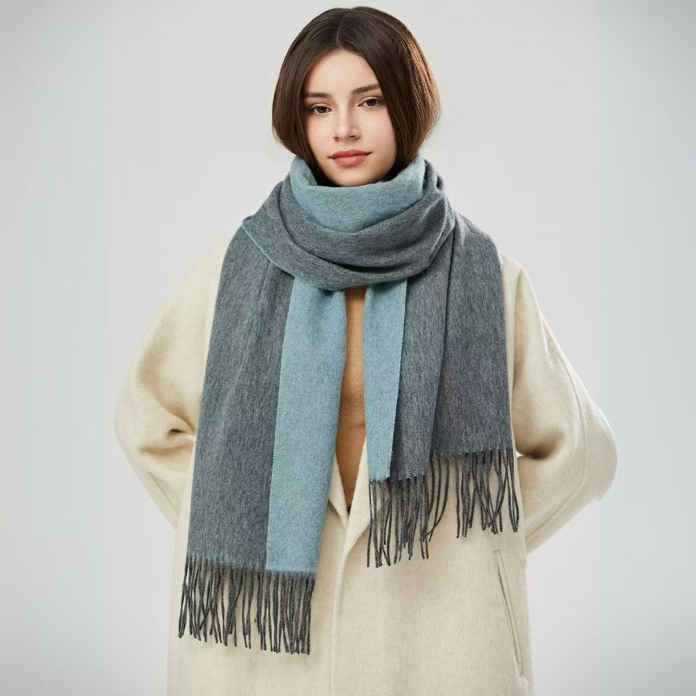 T507 Australian 100% wool double-sided two-color red scarf for men and women couples autumn and winter warm neck scarf