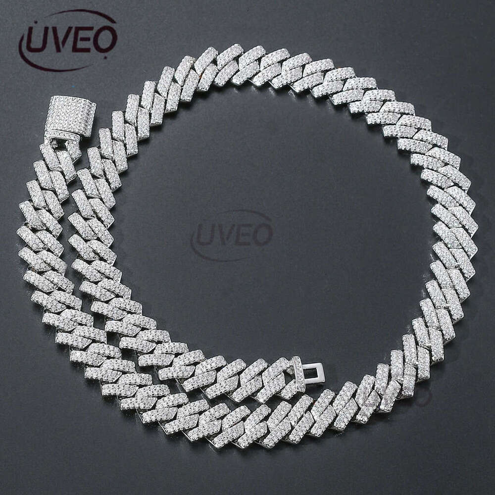 Luxury Designer 14mm Diameter Cuban Men's Necklace Gold Silver Pink double row Ice out VVS Moissanite Hip Hop collarbone chain with free shipping