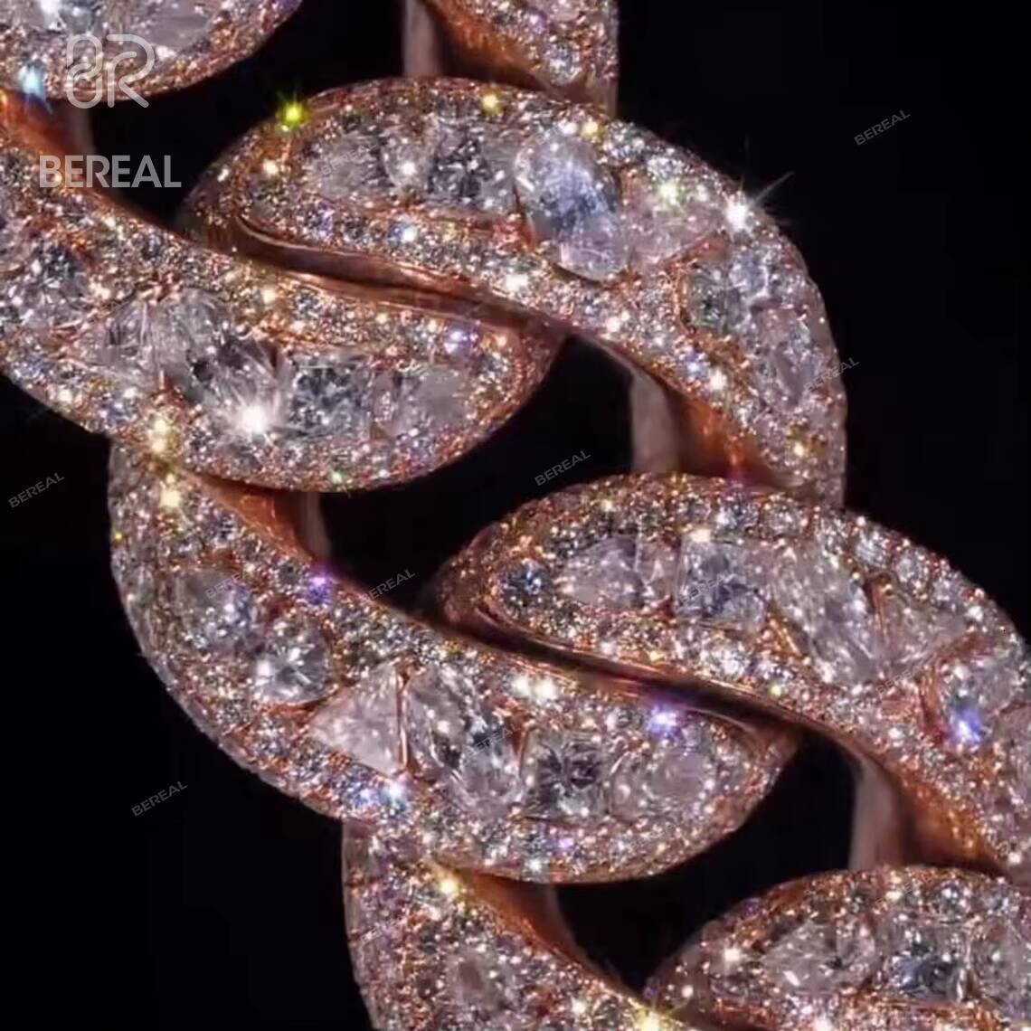 Hip Hop Style Baguette Cut Vvs Moissanite Cuban Link Necklace Iced Out Rose Gold 925 Silver Cuban Bracelet Fine Men Jewelry