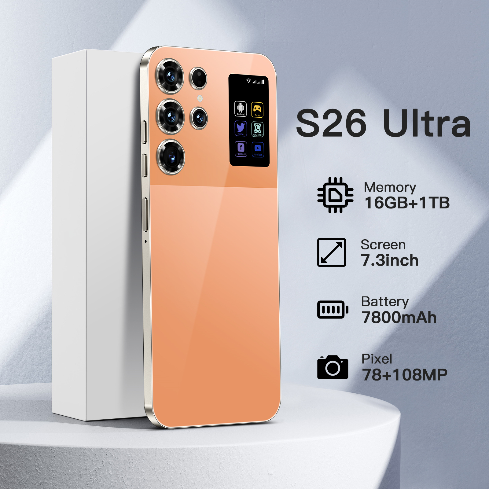 The best-selg S26 Ultra features an octa-core 16+1TB mid-hole 7.3-inch model Unlock Touch Screen Phone Androids Camera Telephone HD Display Face Recog