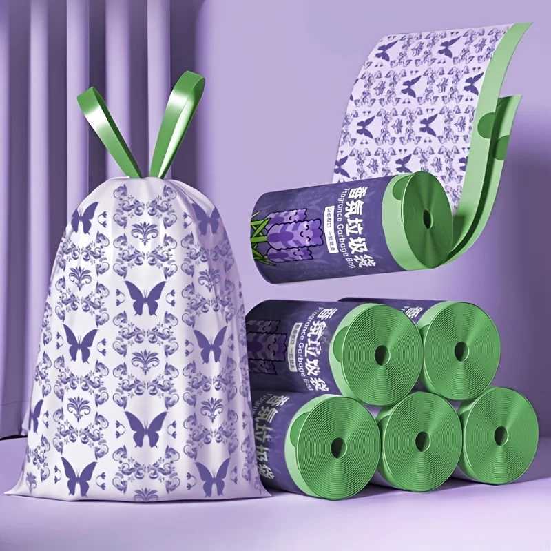 50pcs Large Capacity Lavender Drawstring Trash Bags with Handles for Kitchen Bathroom Bedroom Living Room C251119