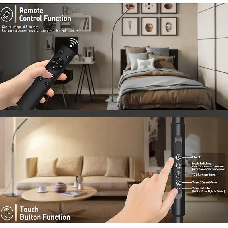 Touch control remote for floor lamp - Adjustable brightness from 10 levels flexible swivel standing lamp for various room M251119