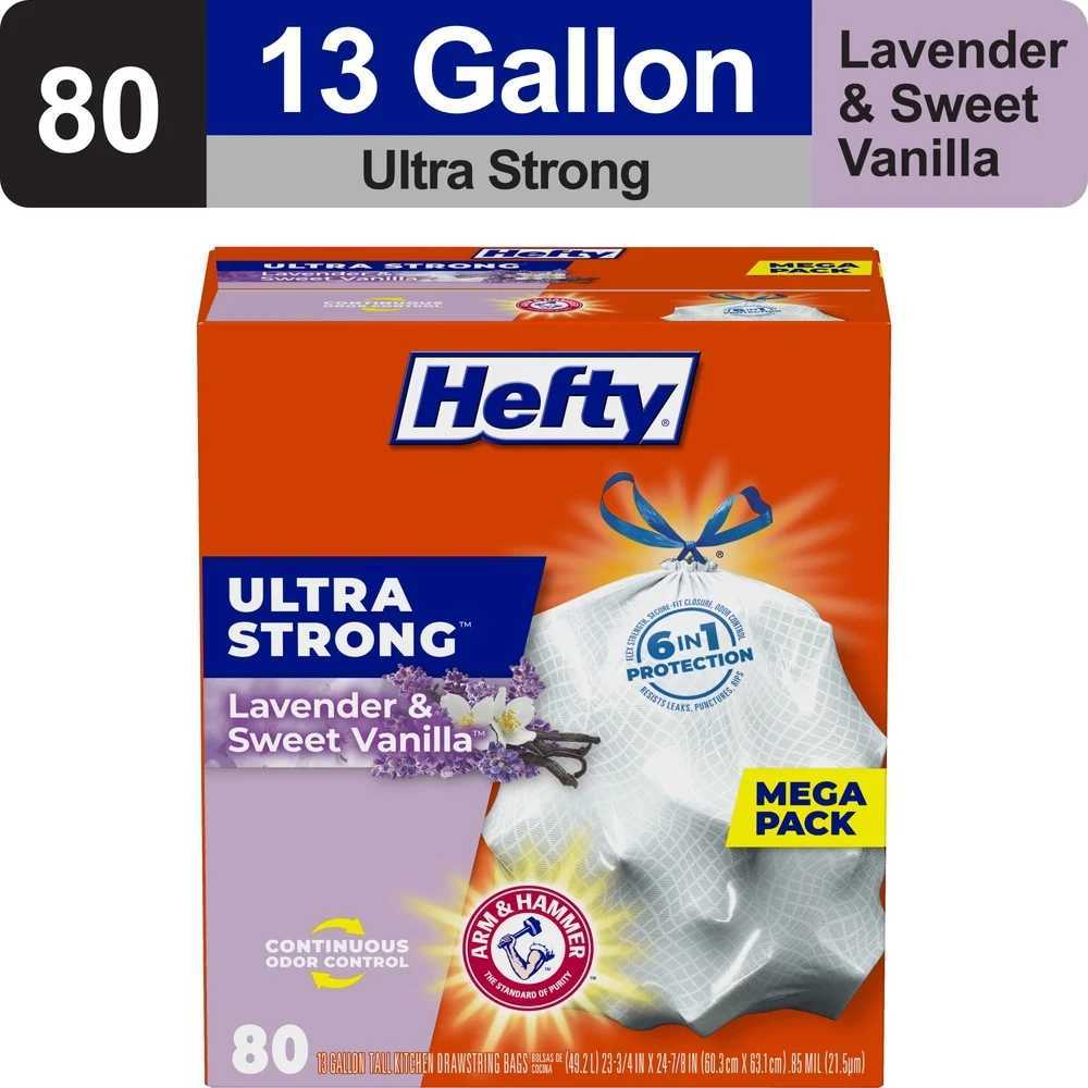Ultra Strong 13 Gallon Trash Bags Kitchen Odor Control Lavender Sweet Vanilla Scented Drawstring Leak Proof 80 Count C251119