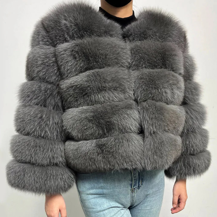 2025 European and American fur coat, faux fox fur patchwork, thickened and warm long-sleeved short fur coat
