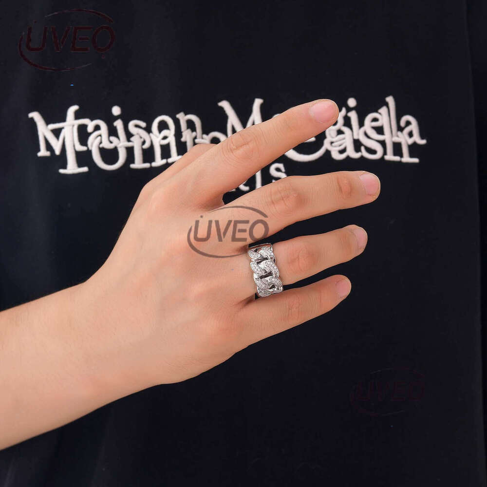 Luxury designer Cuban chain sterling silver gold plated ice out of VVS Moissanite men women's hip Hop hollow ring