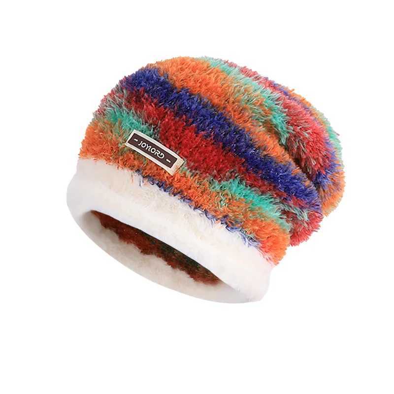 Plush Ombre Slouch Beanie for Women Soft Faux Fur Winter Hat with Ear Coverage Chic Gradient Knit Cap for Cold Weather G251119