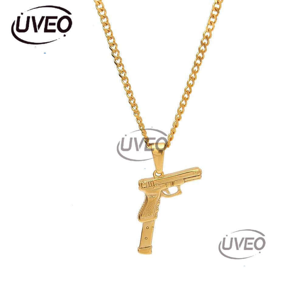 Gold Pistol Necklace Mens Necklaces Stainless Steel Gun Pendant Hip Hop Jewelry