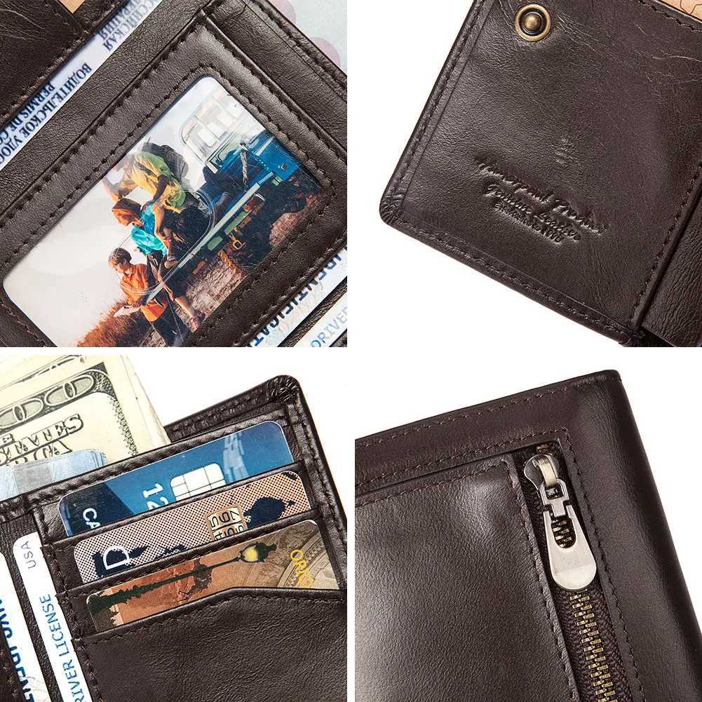 HUMERPAUL Genuine Leather Trifold Short Wallet for Mens High Quality Zipper Coin Pocket Slim RFID Card Holder Money BagsT251119