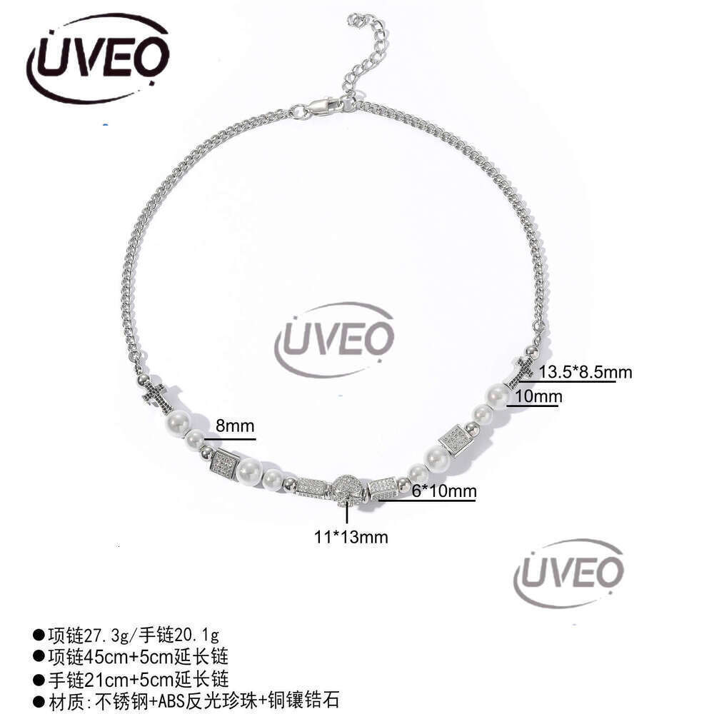 Luxury designer sterling silver cross necklace, pearl copper inlaid ice out VVS Moissanite hip Hop necklace bracelet for men and women Free delivery