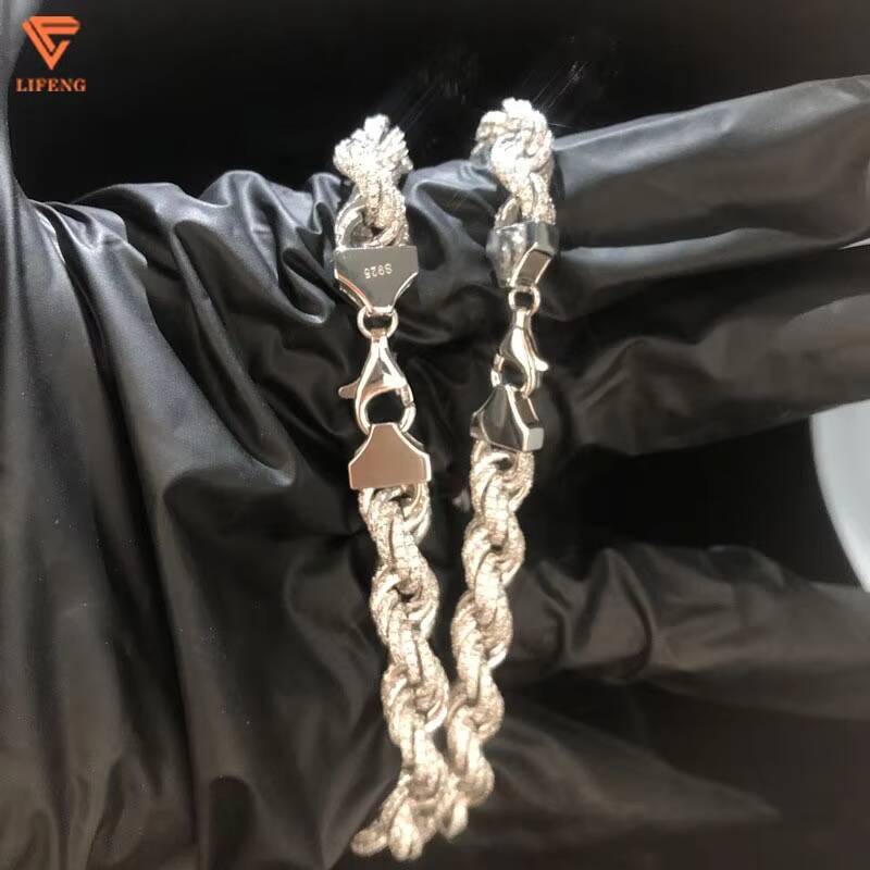 Custom New Style Hip Hop Chain 925 Silver Hand Inlay Moissanite Diamond Rope Bracelet Luxury Jewelry for Men