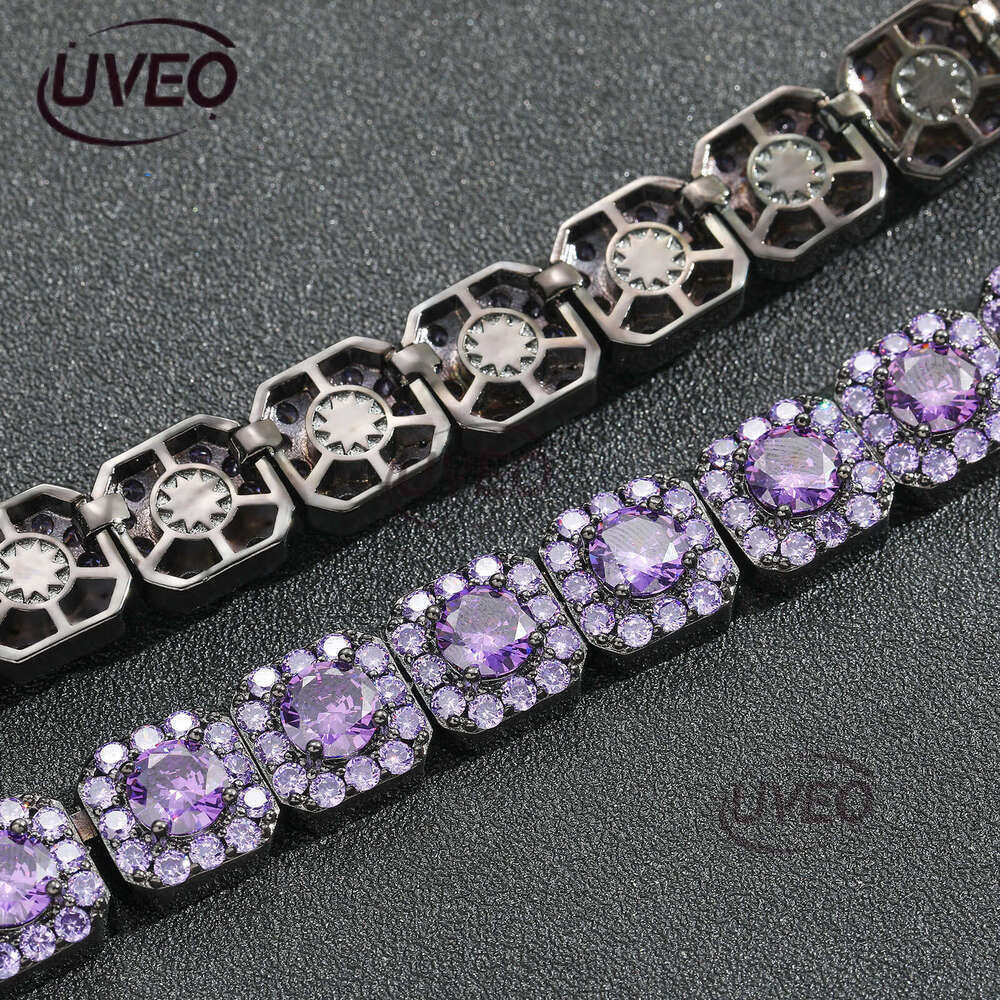Luxury designer 12mm rock sugar purple Ice out VVS Moissanite collarbone chain for men and women Hip Hop necklace Free delivery