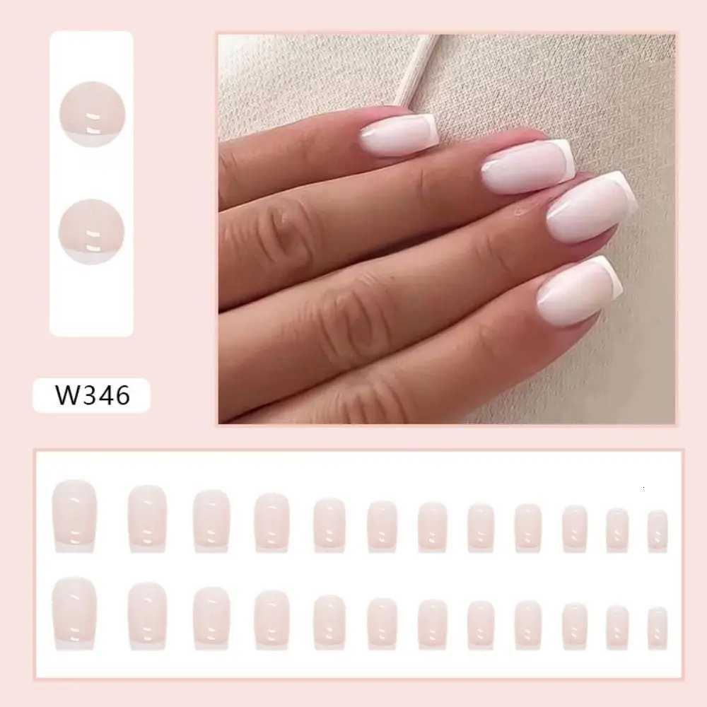 24PCS Short Square False Nails French White Edge Fake Nials Silver Flame Full Cover Press On Nails Detachable Ballerina Nail TipT251118T251119