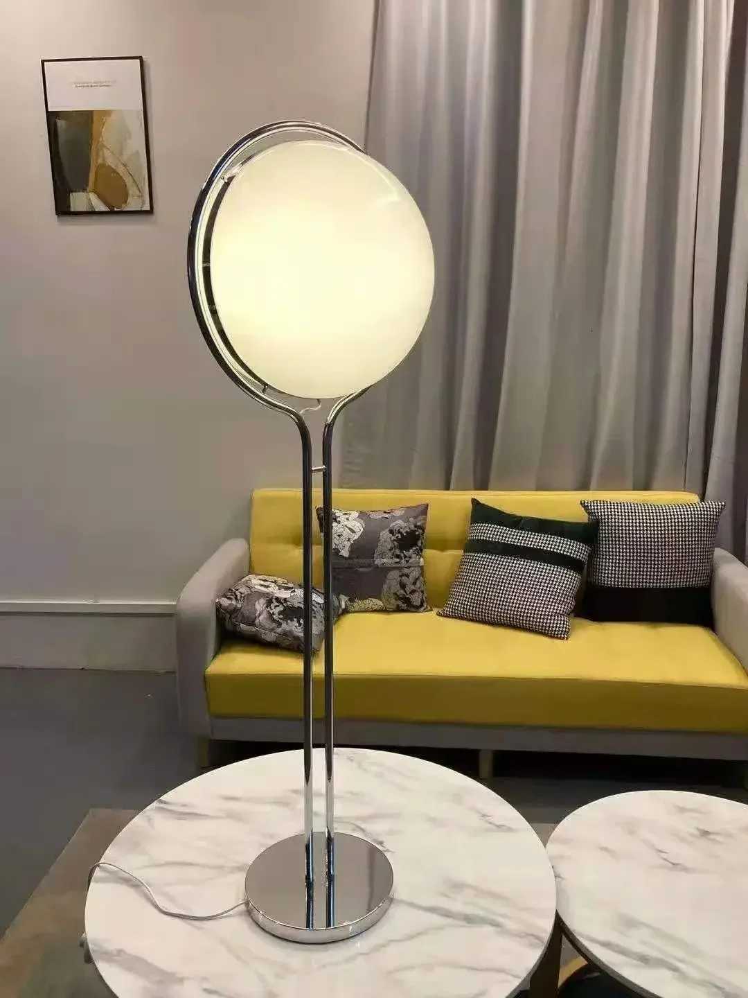 Modern White Yellow Acrylic Ball Shade Chrome Standing Floor LampHotel Living Room Bedroom Bedside Art Deco Table Lighting M251119