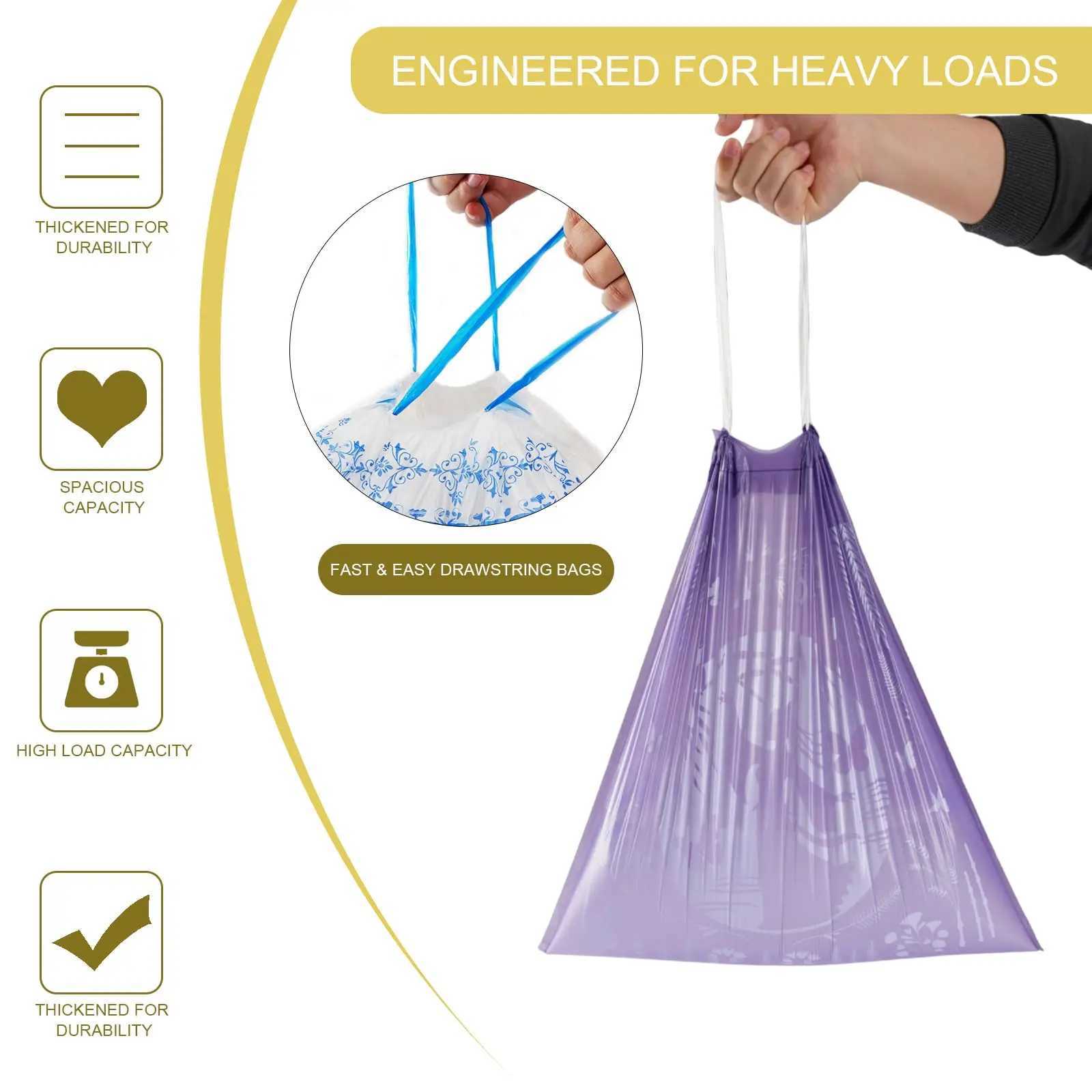 8 Gallon Lavender Drawstring Garbage Bag Household Thick Handheld Large Non Tear Plastic Bags C251119