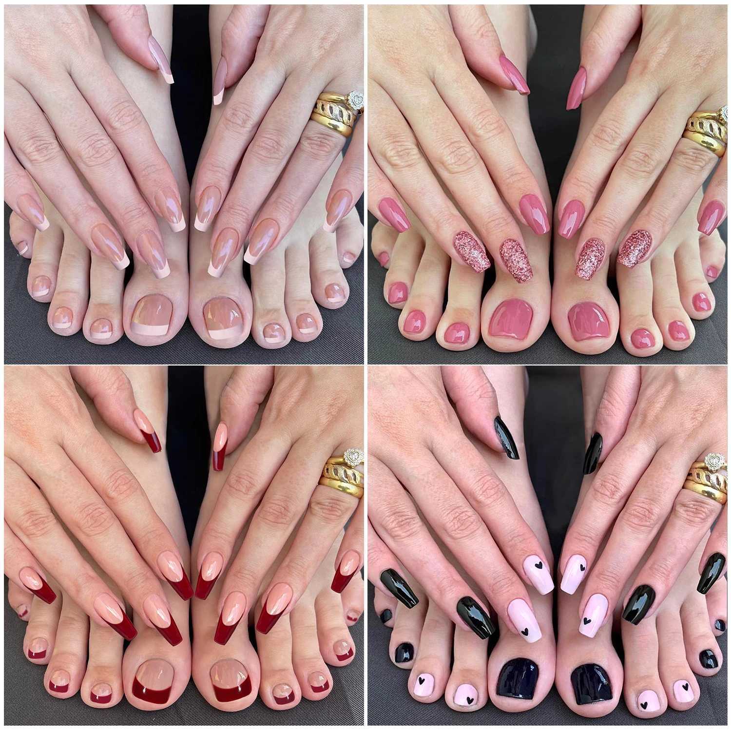 48Pcs Hand Foot manicure combo Series Artificial False Nails Toenails Fashion Solid Color French Wearable Finished Fake NailsT251118T251119