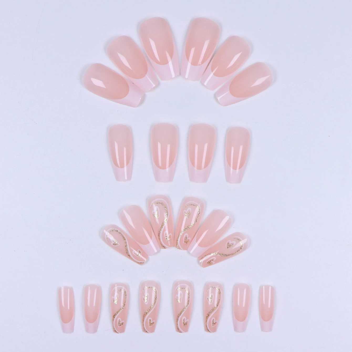 24PCS Shiny Golden Nail Pressed Square Fake Nail White French Pointed Design With Love Winter ValentineS Day GiftT251118T251119