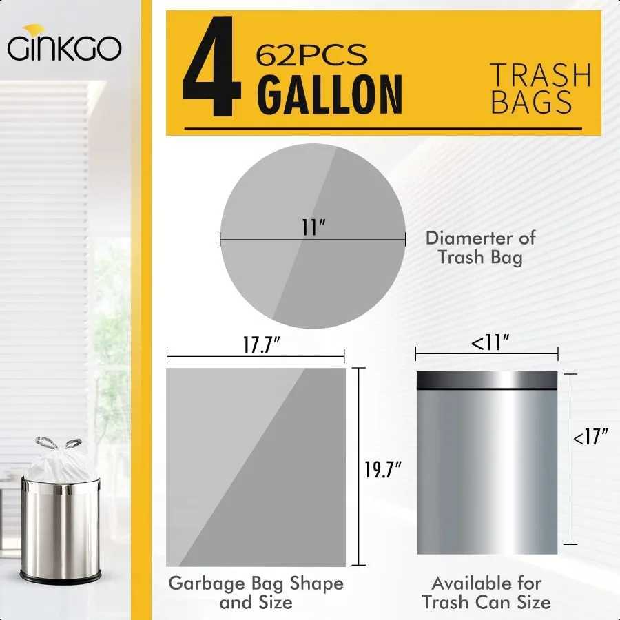 4 Gallon Trash Bags Drawstring White Small Garbage Bags for Bathroom Unscented 15 Liter Plastic Wastebasket Liners 62 Count C251119