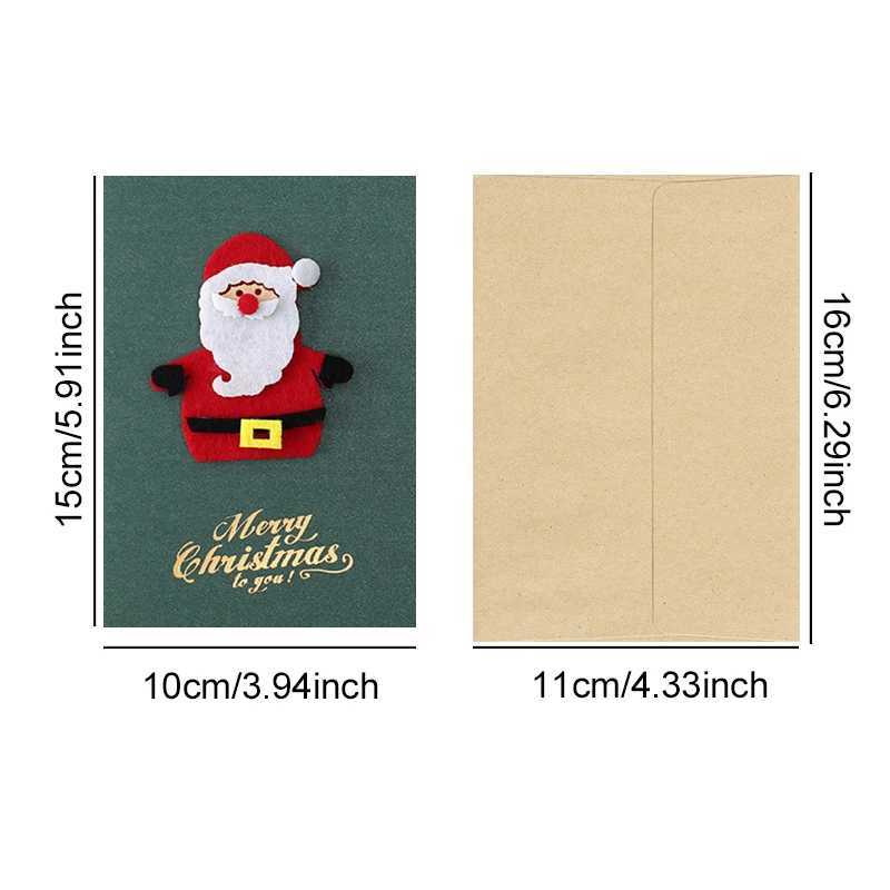 4PCS Green Style Christmas Greeting Card Set Pearlescent Paper 3D Felt Invitations Postcards Christmas Party Gift Souvenirs ZYF G251119
