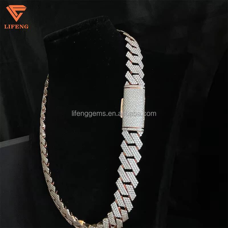 Custom 18mm Hip Hop Cuban Link Chain Necklace Rose Gold Plated Iced VVS Moissanite Diamond 925 Silver Gift for Men