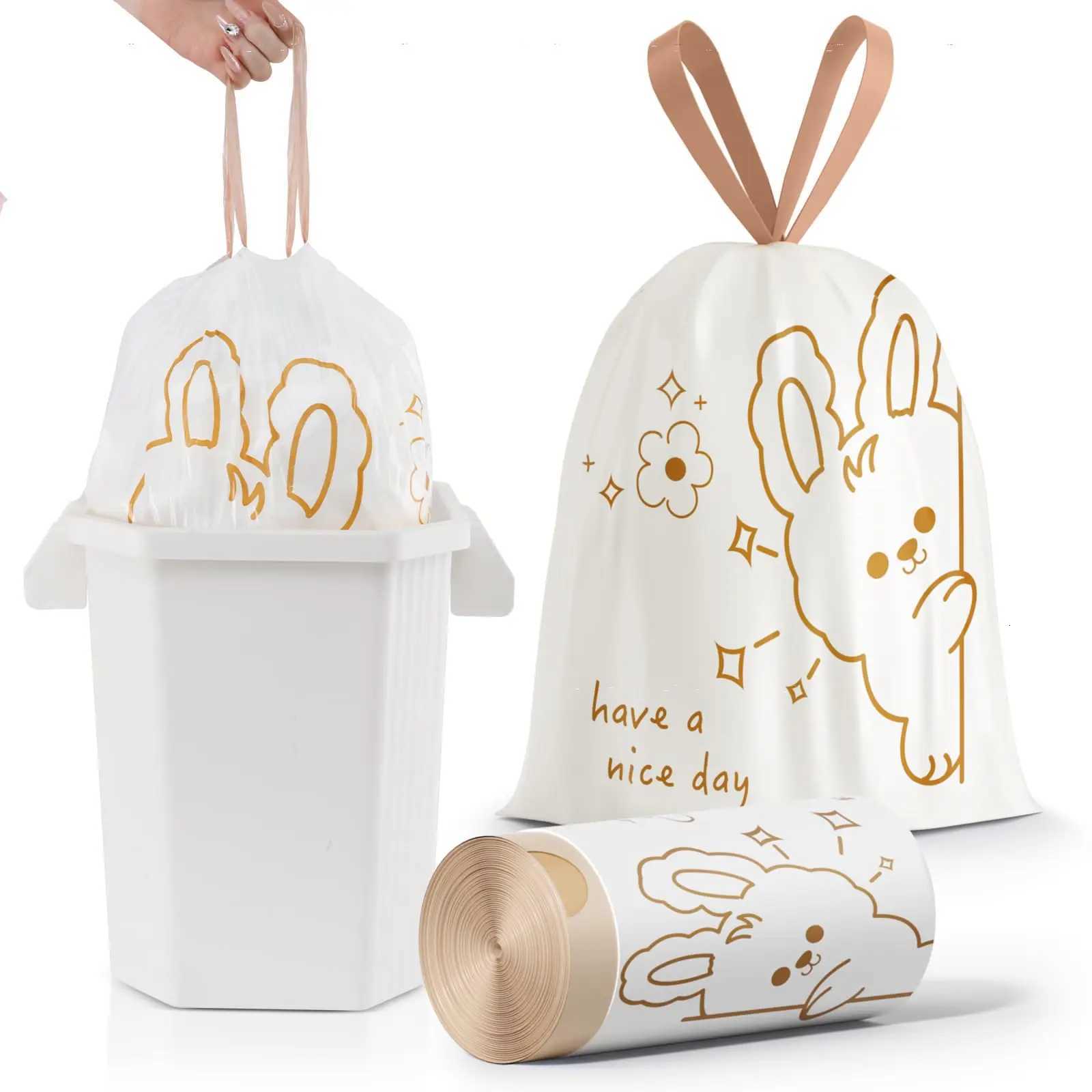 13 Gallon Drawstring Garbage Bag Household Thin Portable Leak Prevention Large Capacity Big Roll Printing Plastic Bags C251119