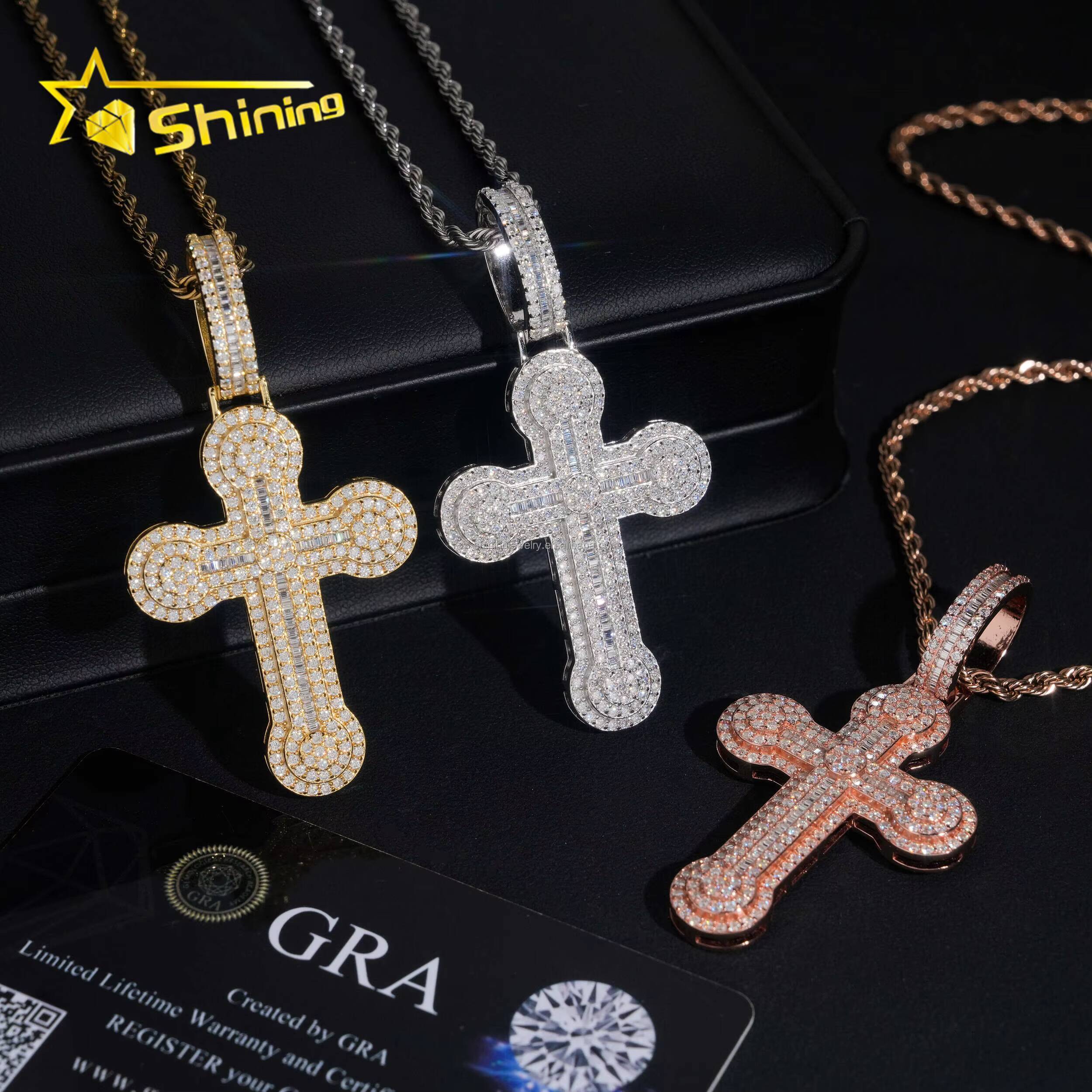 Bulk Stock Pass Diamond Tester Hip Hop Fashion Man Stylish Rapper Jewelry VVS1 Moissanite Diamond S925 Silver Cross Pendant